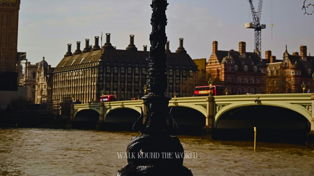 Moody view of Westminster Bridge London during sunset