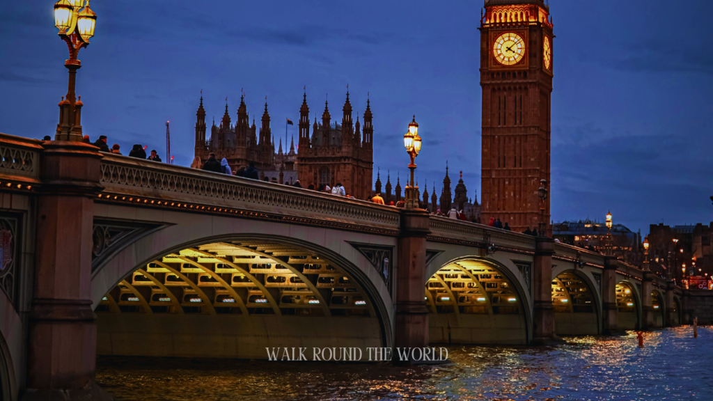 Westminster Bridge London with Big Ben at dusk over the River Thames