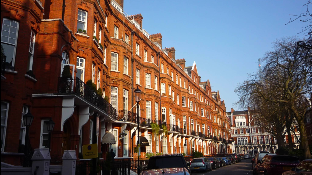 Elegant Victorian houses on a quiet residential street in Kensington London