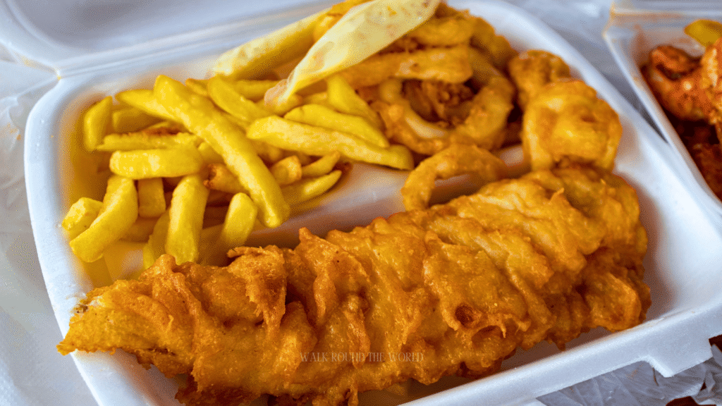 Traditional fish and chips served in London during summer