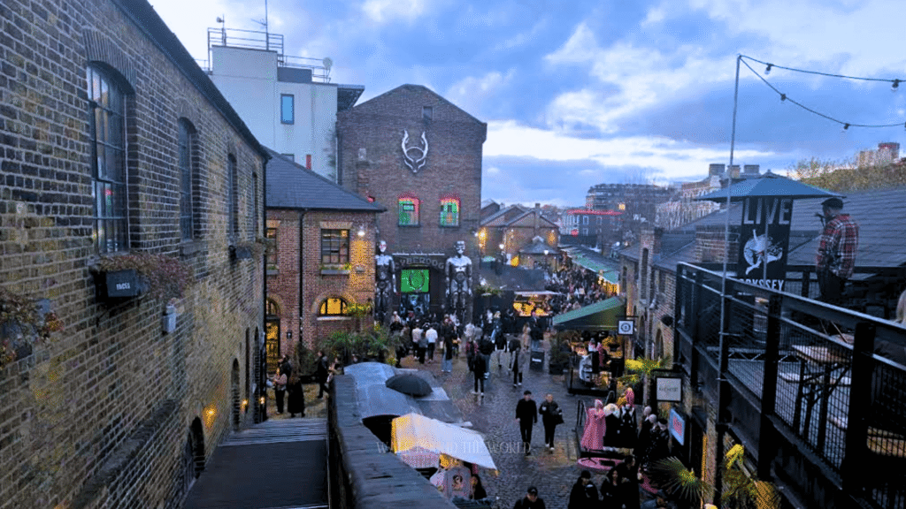 “Crowds exploring Camden Market in London