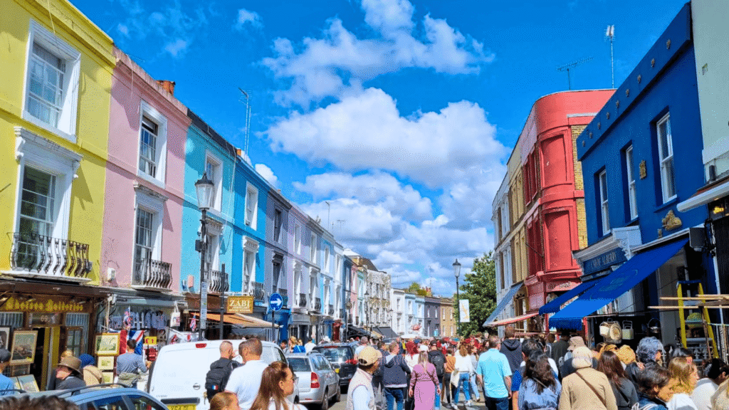 Colourful streets of Notting Hill London during summer