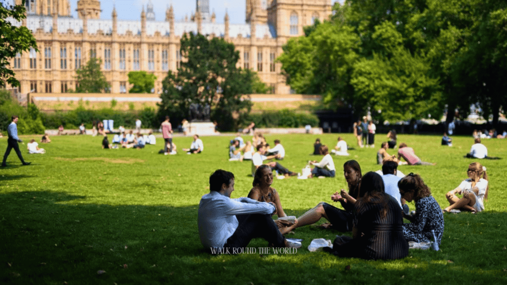 people hanging out on a sunny summer afternoon in london