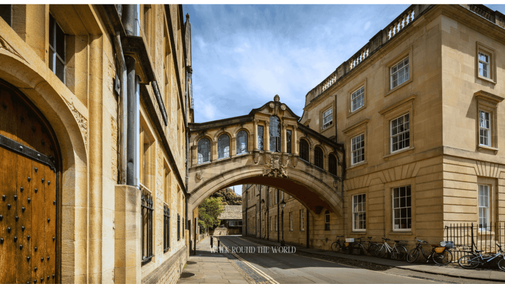 The iconic Bridge of Sighs on New College Lane in Oxford, one of the most photographed landmarks during a day trip from London.