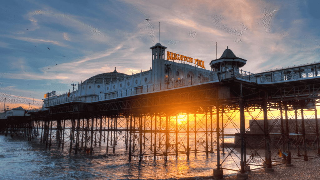 Sunset view of Brighton Palace Pier on England's south coast, one of the most popular day trips from London.