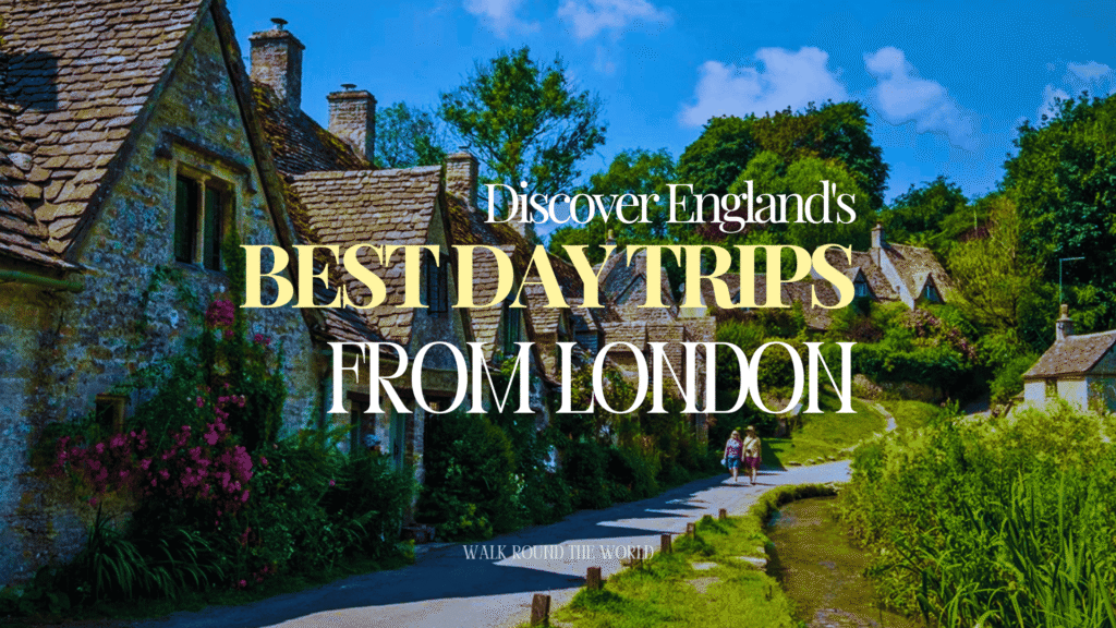 Best day trips from London featuring the picturesque Cotswolds countryside with traditional English cottages, one of the most beautiful places to visit near London.